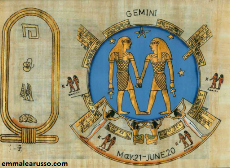 Illustration des jumeaux du signe astrologique du gémeau dans l'Egypte Ancienne
